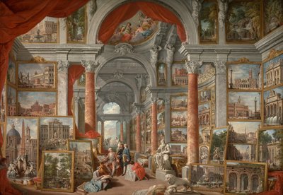 Schilderijengalerij met uitzichten op het moderne Rome door Giovanni Paolo Pannini